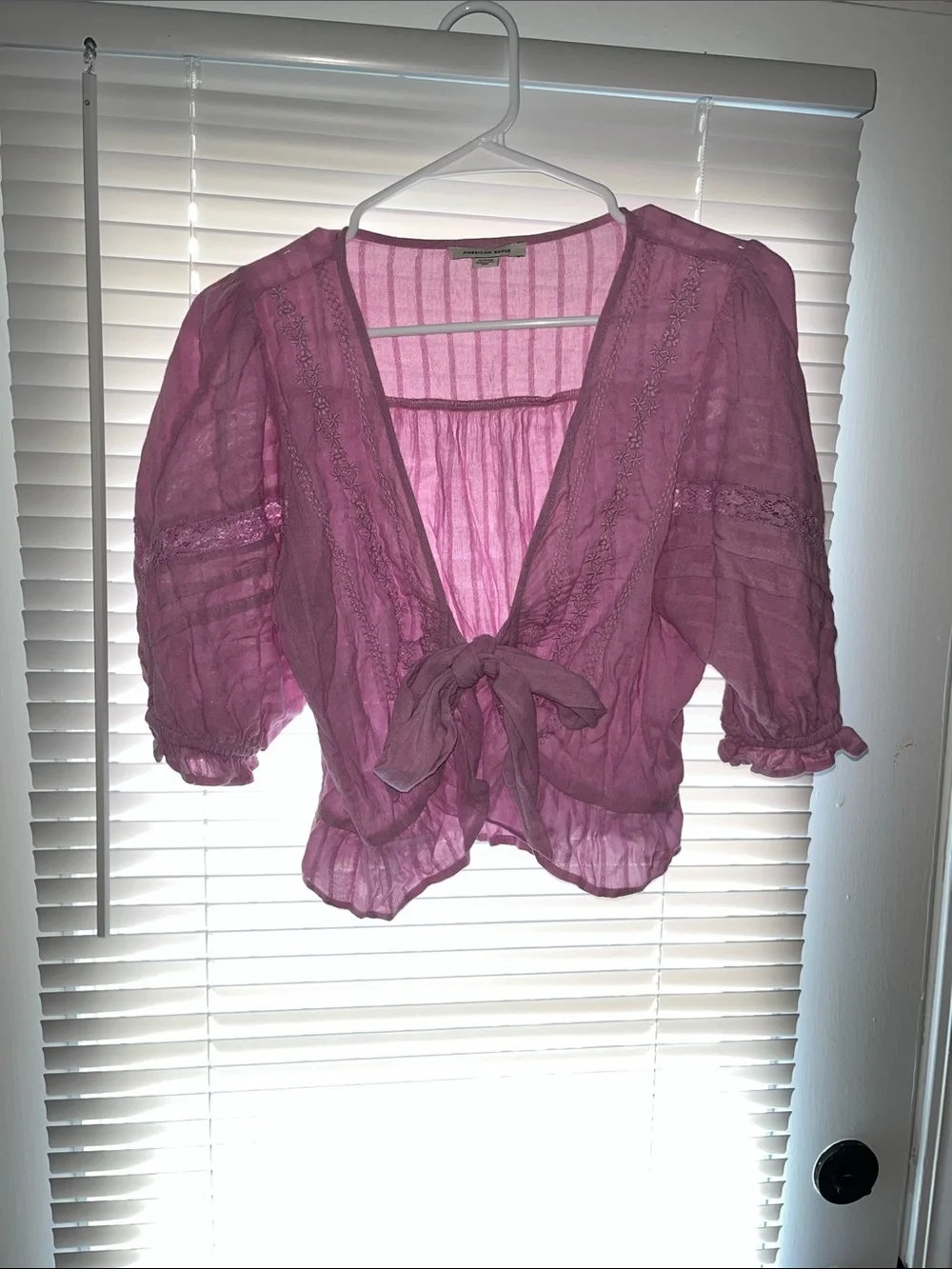 American Eagle Outfitters Pink/Purple Tie-Front Crop Top